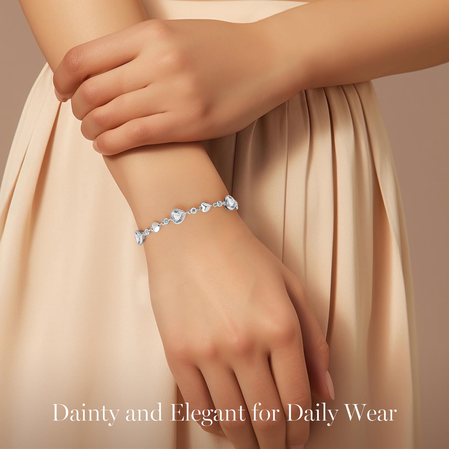 LOUISA SECRET 925 Sterling Silver Five Love Heart Birthstone Bracelet for Women - Elegant Charm Link Bracelet Gift for Wife, Mom, Girlfriend - Perfect for Birthday, Anniversary, Christmas & Everyday Wear