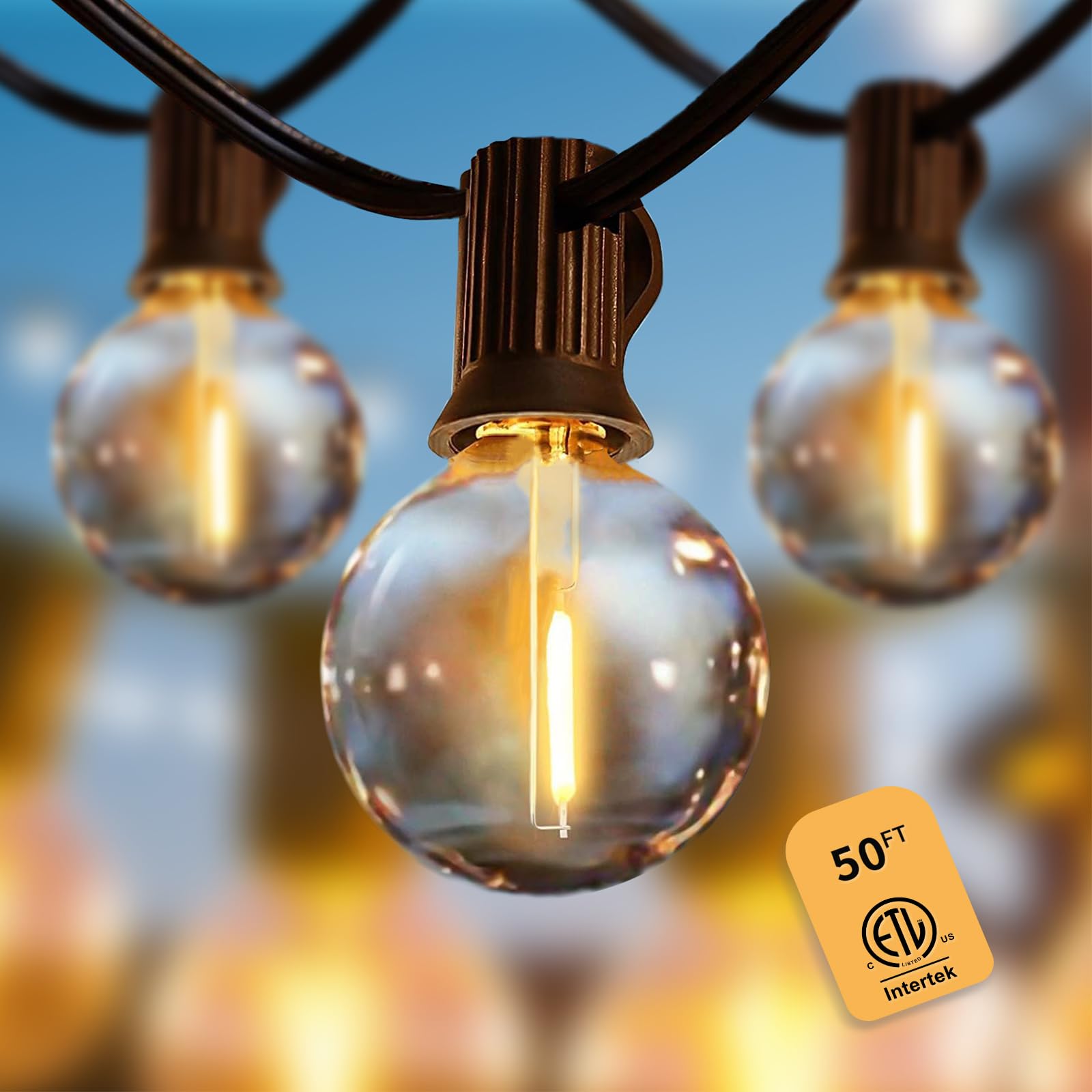 Yuusei 50 FT Outdoor String Lights with 25+1 Shatterproof Edison Bulbs - Waterproof Hanging Lights for Patio, Backyard, Porch, Cafe & Bistro - 2700K Warm White - Perfect for Romantic Dinners, Garden Parties & Outdoor Decor