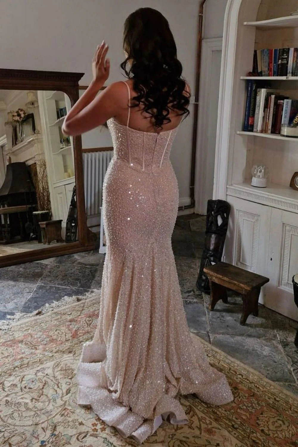 Sparkling Blue Prom Formal Dress Long Mermaid Gown with Spaghetti Straps - Perfect for Homecoming, Evening Gala & Special Occasions