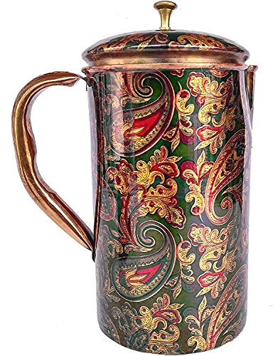 Rastogi Handicrafts Pure Copper Water Jug with Screen Printing - Traditional Indian Pitcher for Home & Kitchen | Perfect for Ayurvedic Water Storage, Gift Giving & Decorative Use