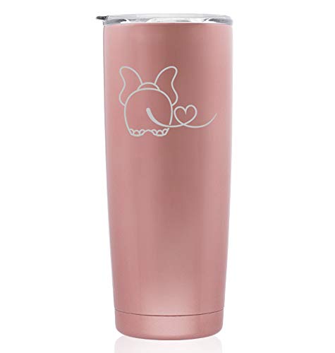 Rose Gold Double Wall Vacuum Insulated Stainless Steel Tumbler - 20oz Travel Mug with Elephant Design, Keeps Drinks Hot/Cold for Hours - Perfect for Coffee, Tea, Office Commute & Outdoor Adventures