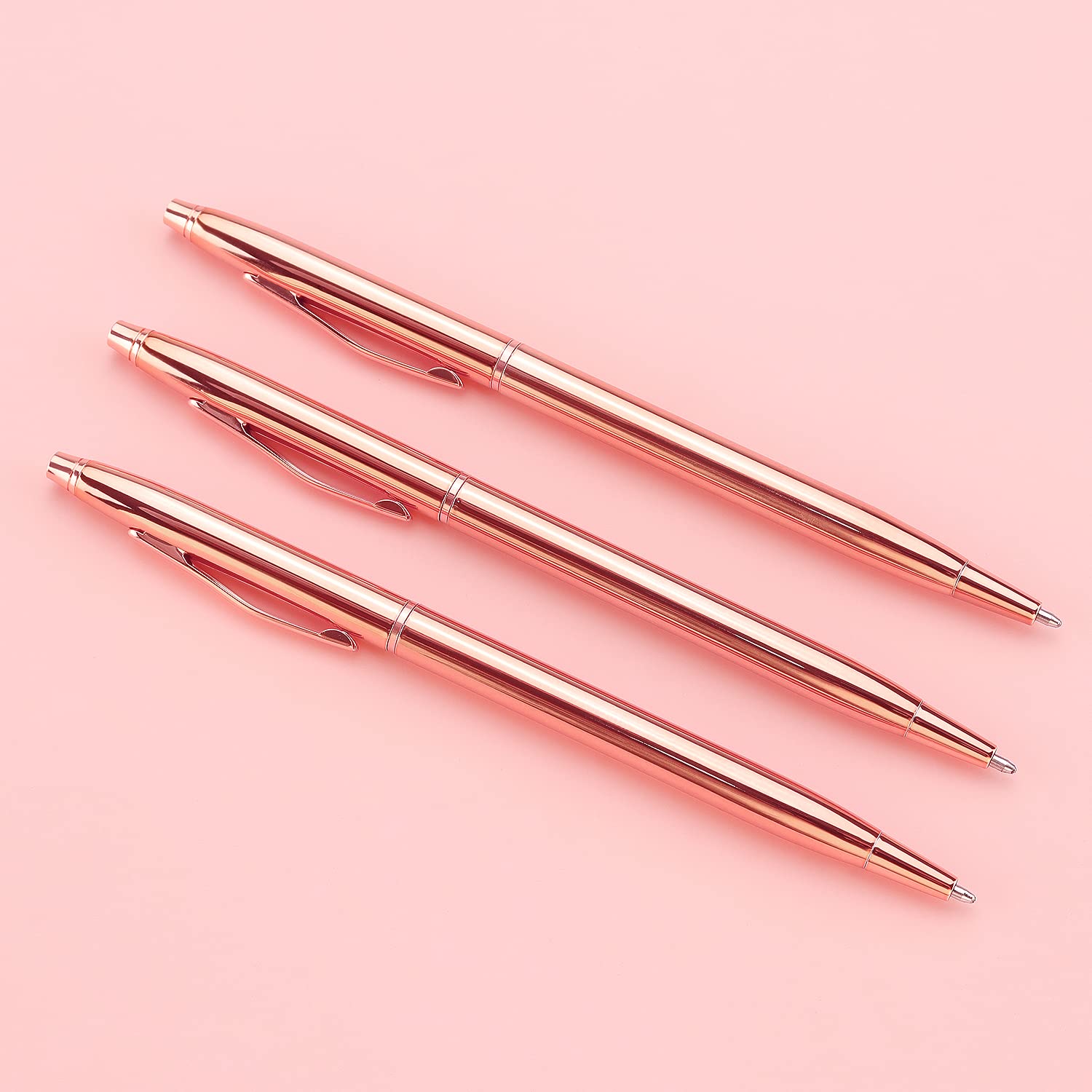 3 Pack Slim Gold Ballpoint Pens with 1mm Black Ink - Premium Writing Pens for Office, Business, School - Perfect Gift for Students, Teachers, Weddings & Christmas (Rose Gold) - Ideal for Note Taking, Journaling & Everyday Use