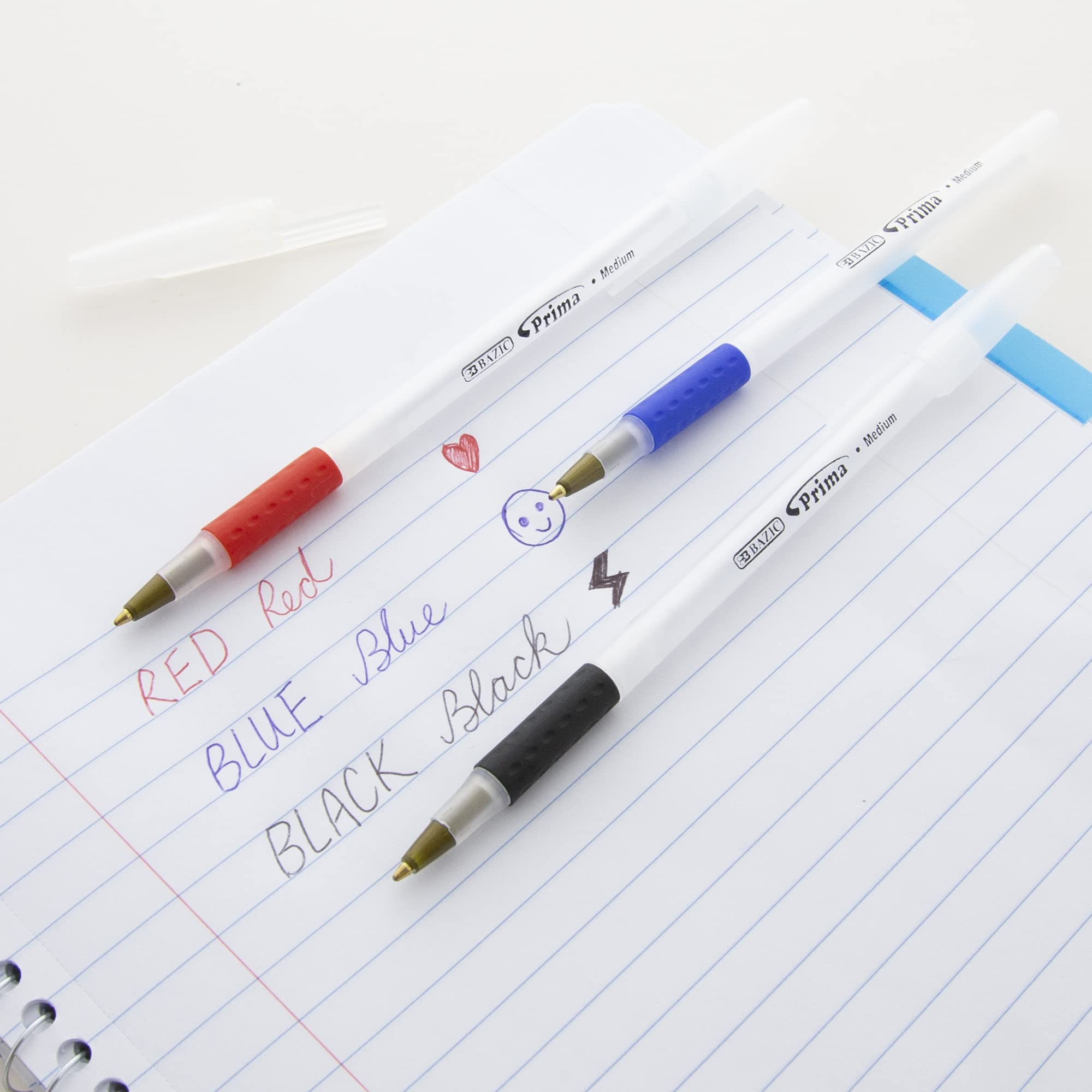 BAZIC Ballpoint Pens, 1.0mm Bold Point, Smooth Writing with Soft Grip - Black, Blue, Red (8/Pack, 24-Pack) for Office, School, Teacher, Note Taking & Everyday Use