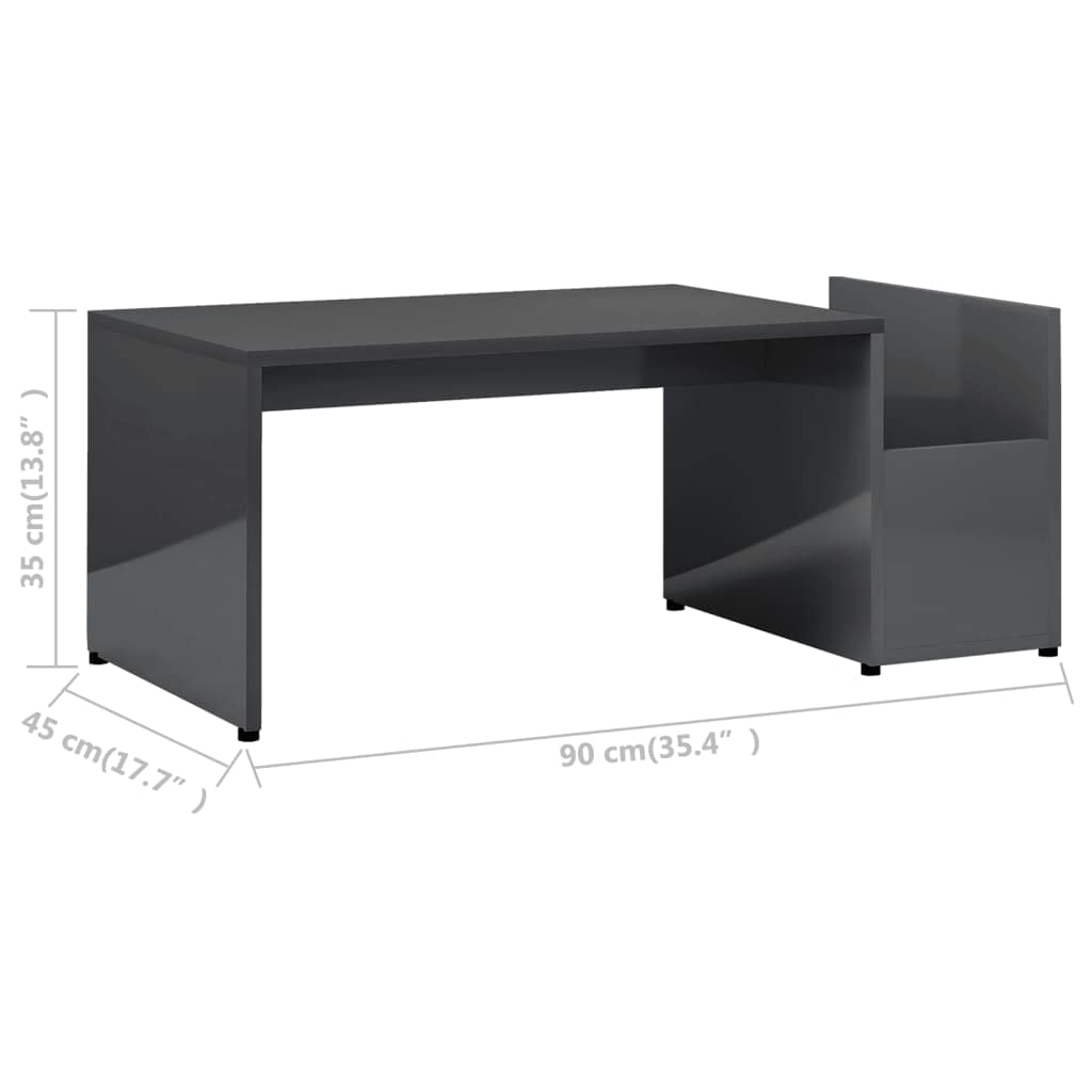 Modern Geometric High Gloss Gray Coffee Table with Storage Compartment - 35.4