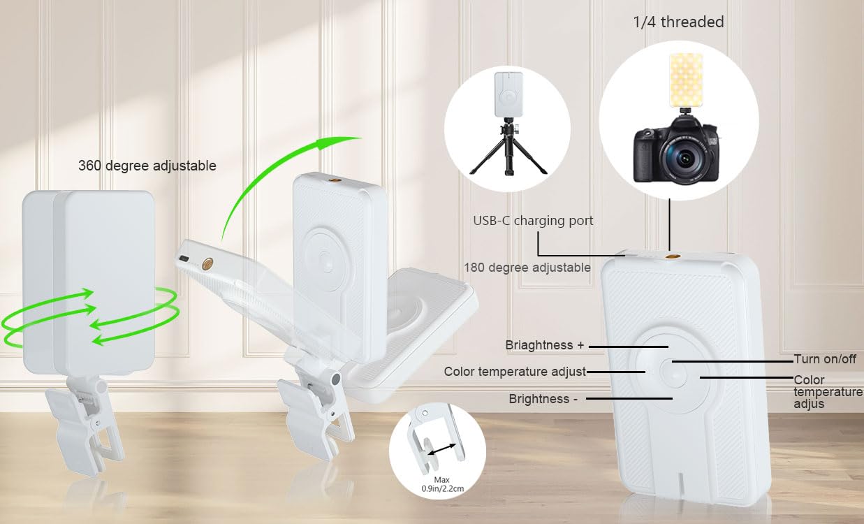 80 LED Rechargeable Selfie Light with Diffuser - Portable Phone & Laptop Lighting for Video Conference, TikTok Recording, Makeup - Compatible with Camera Tripod | Perfect for Content Creators, Live Streaming & Home Office