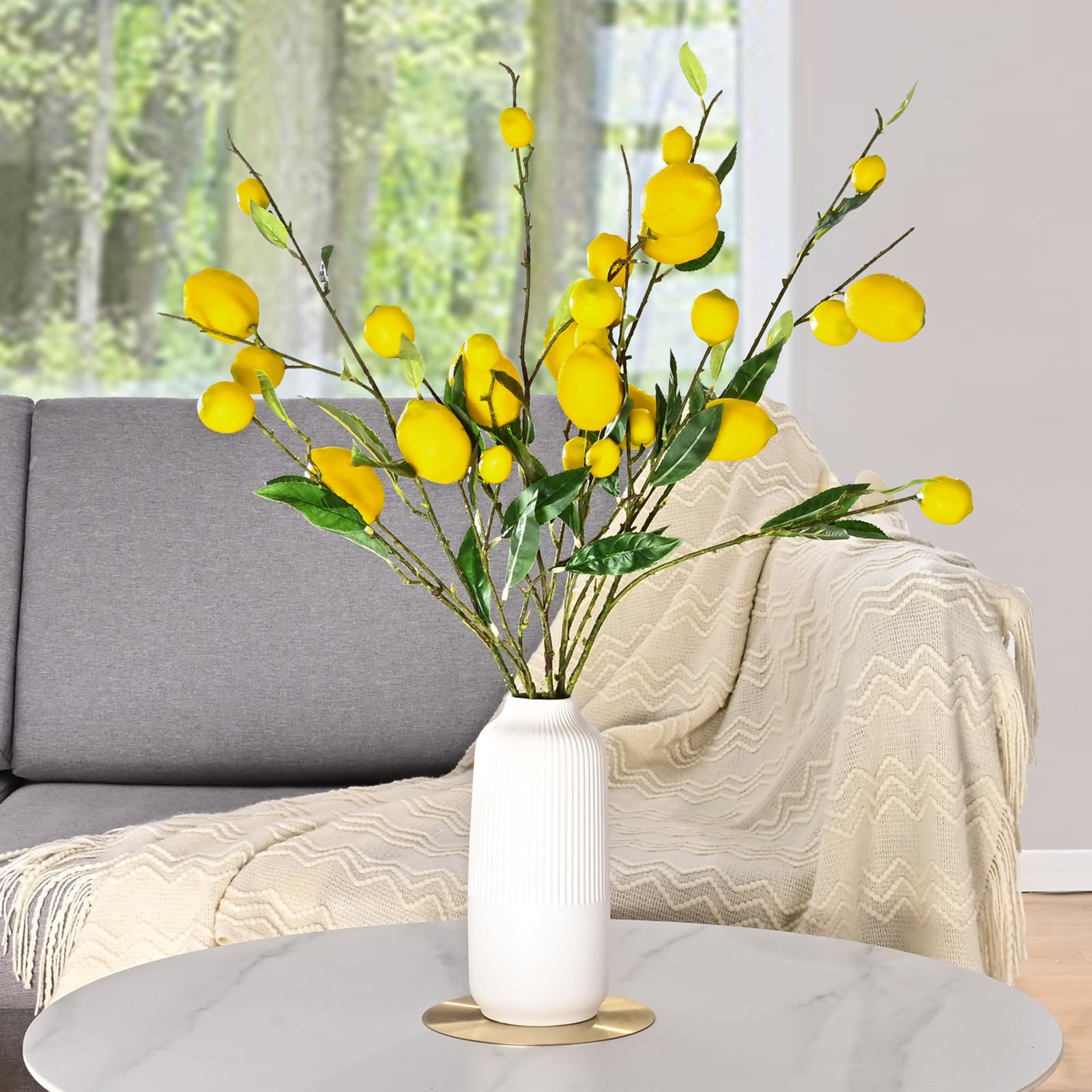 Sunm Boutique 2 Pack Artificial Lemon Branches - Vivid Yellow Faux Lemon Stems for Home Decor, Party & Garden Arrangements - No Vase Included | Perfect for Centerpieces, Wedding Decor & DIY Crafts