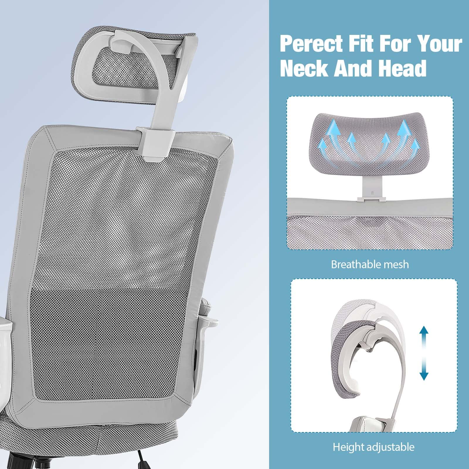 Ergonomic High Back Mesh Office Chair with Adjustable Lumbar Support & Height - Light Gray Swivel Rolling Task Chair for Home & Office Use - Perfect for Long Hours of Work, Gaming, or Studying