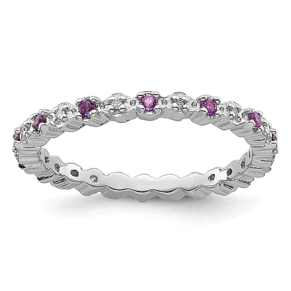 925 Sterling Silver Purple Amethyst Diamond Ring - February Birthstone Jewelry for Women, Stackable Band, Dainty Gemstone Gift for Her | Perfect for Valentine's Day, Anniversary & Everyday Elegance