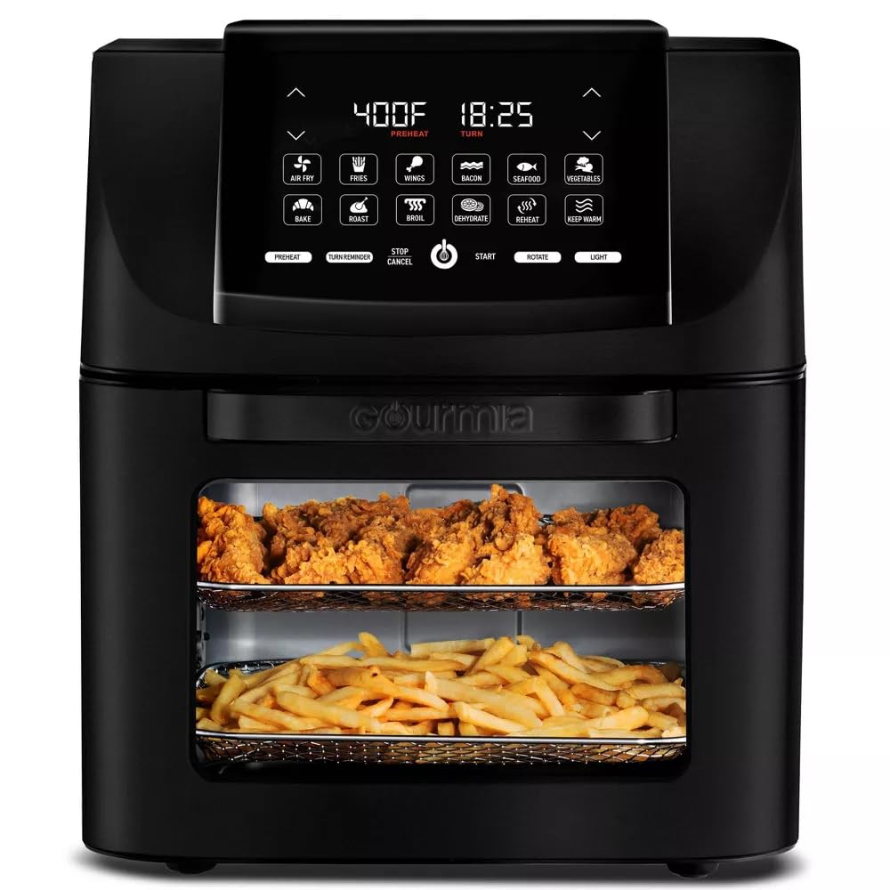 Gourmia 14-Quart Digital Air Fryer Oven - Multi-Function Kitchen Appliance with Rotisserie, Dehydrator & Deep Fryer Features | Guided Cooking & 12 Presets | Perfect for Healthy Frying, Baking, Roasting & Meal Prep