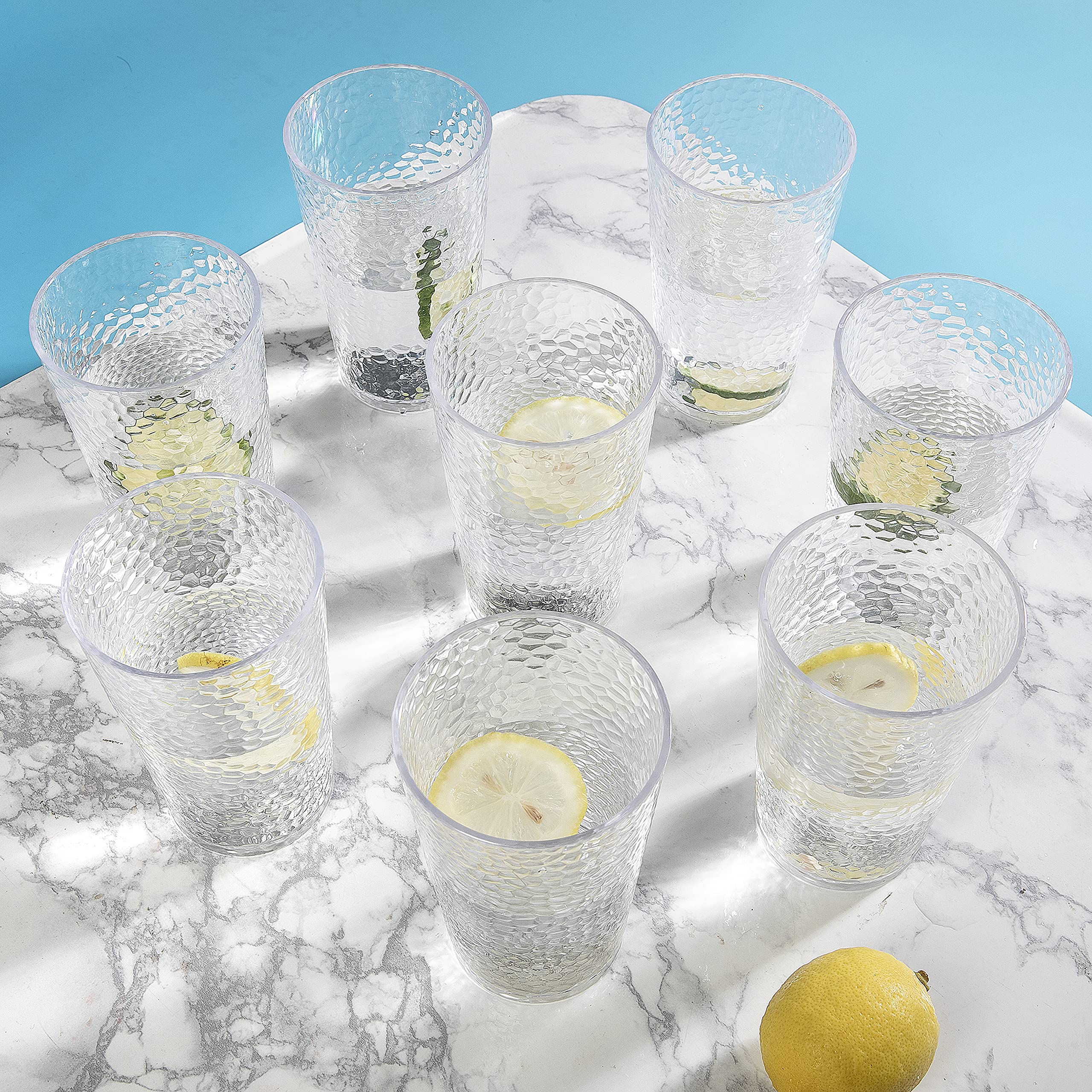 Unbreakable Plastic Tumbler Cups Set of 8 - 17oz Large Clear Highball Drinking Glasses for Water, Juice & Cocktails - Perfect for Parties, BBQs, Picnics & Outdoor Events
