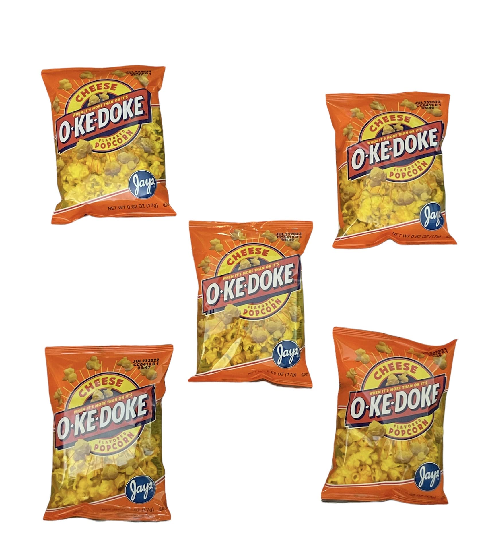 JAY'S O'KE DOKE Popcorn - Cheese & Hot Cheese Variety Pack (5 x 0.625 oz Bags) | Perfect for Movie Nights, Snacking, Parties & Road Trips