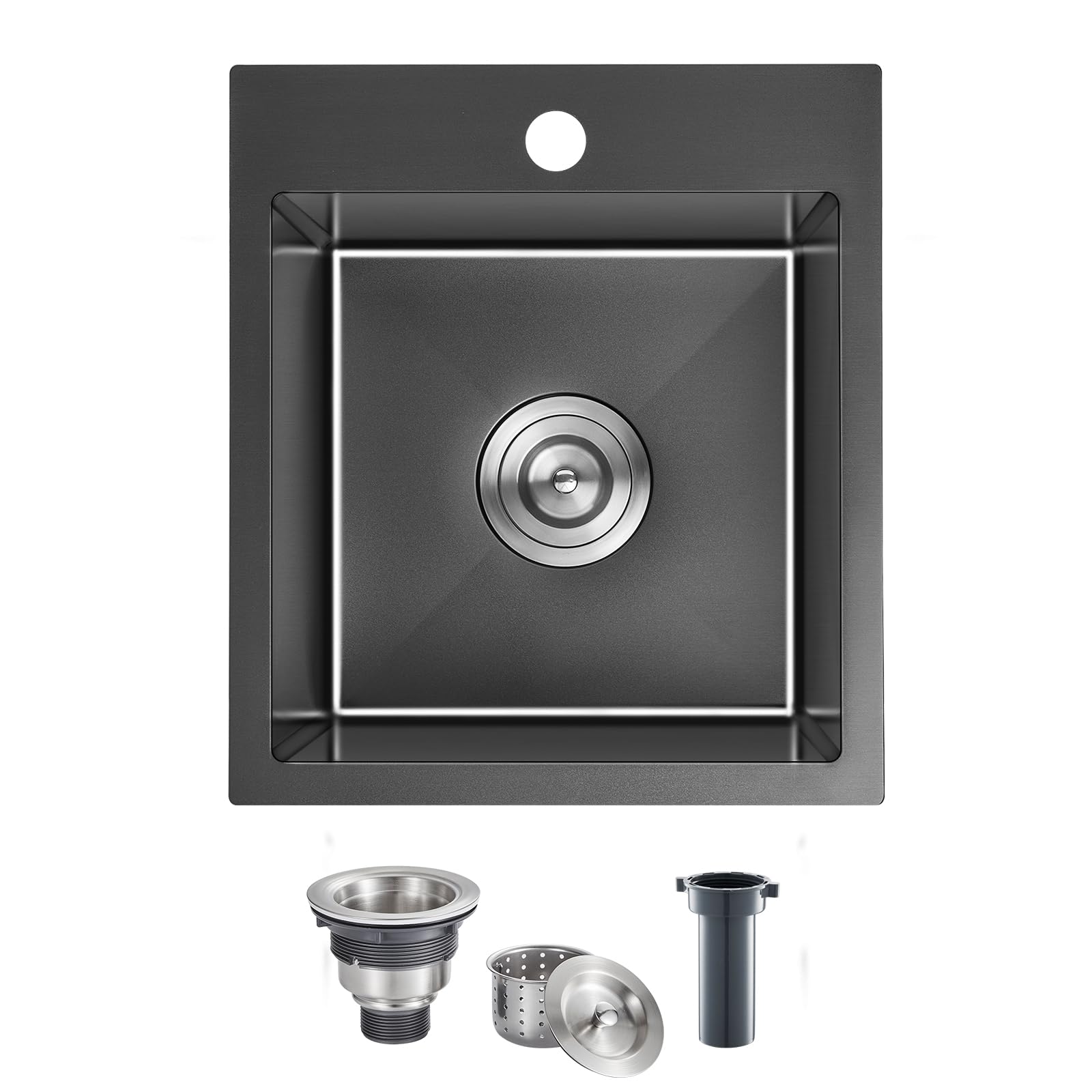 15 x 17 Inch Drop-in Kitchen Sink - 18 Gauge Stainless Steel Single Bowl with Single Faucet Hole - Topmount Bar & Prep Sink (Black) - Perfect for Small Kitchens, RV Campers & Food Prep Stations