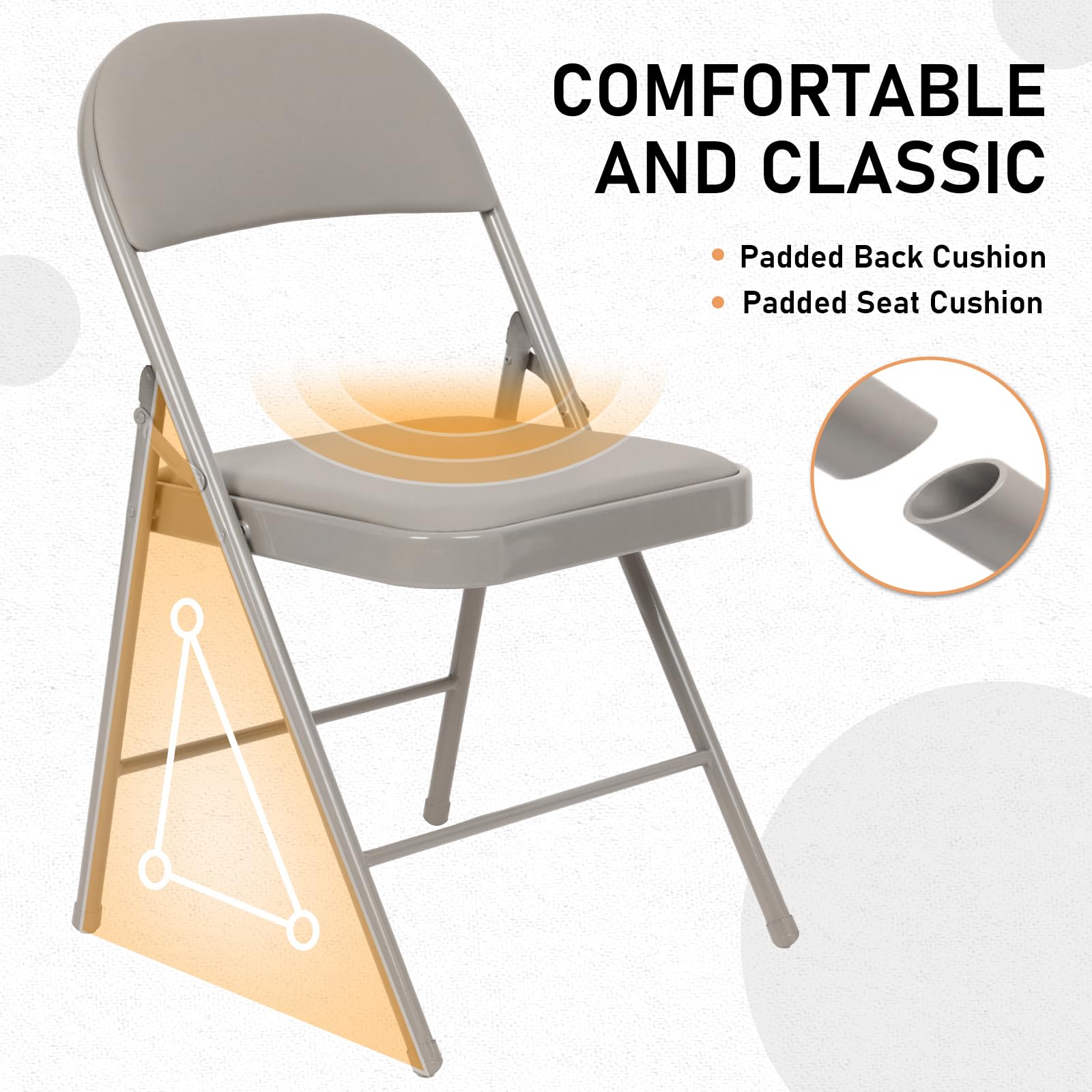 4 Pack Gray Folding Chairs with Padded Seats - Indoor & Outdoor Use for Events, Office, Wedding, Party - Portable Stackable Leather Folding Chairs (Slate Gray) - Perfect for Home, Camping, Picnics & Backyard Gatherings