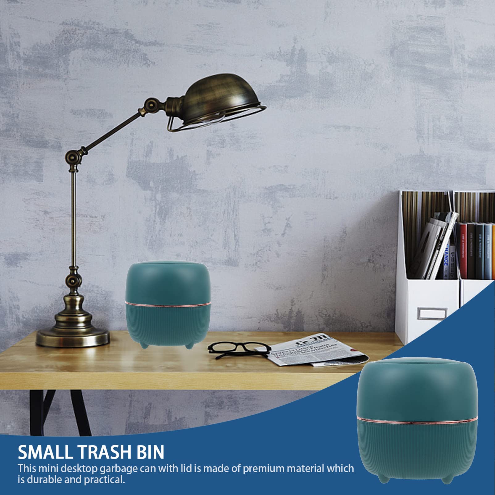 Zerodeko Small Desktop Trash Can with Lid - Mini Countertop Garbage Bin for Cotton Swabs, Office, Kitchen & Bathroom - PP Plastic Multipurpose Recycling Container for Home, Office & Cabinet Organization