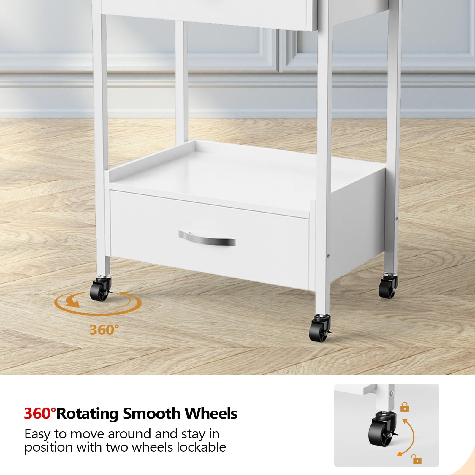 OmySalon Professional Salon Trolley Cart with Wheels - 2 Drawers & 2 Trays Mobile Storage Organizer for Beauty Spa, Massage, Tattoo & Facial Tools - White | Perfect for Estheticians, Salon Professionals & Home Beauty Stations