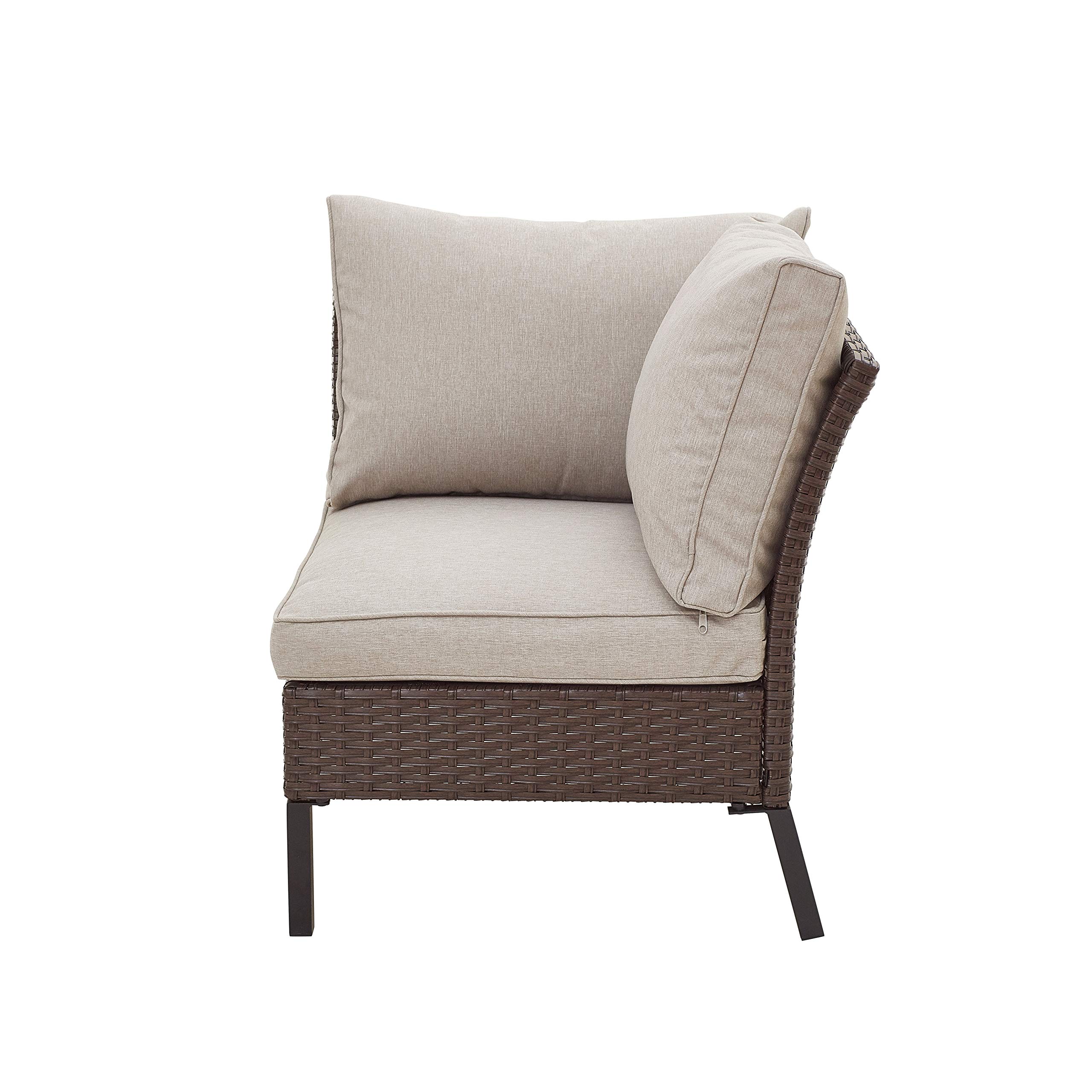 LOKATSE HOME 3-Piece Outdoor Rattan Conversation Set - Wicker Metal Patio Furniture with 1 Corner Sofa & 2 Armless Chairs, Beige - Perfect for Garden, Backyard, and Poolside Relaxation