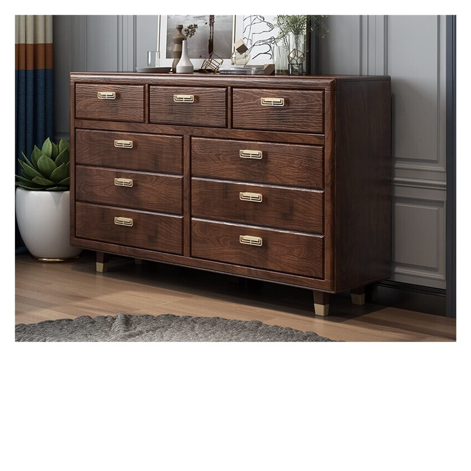 Premium All Solid Wood Storage Cabinet with Drawers - Multifunctional Organizer for Bedroom, Living Room & Home Office - SENMIA SM33 (162x40x99cm) - Perfect for Clothes, Books & Home Decor Storage