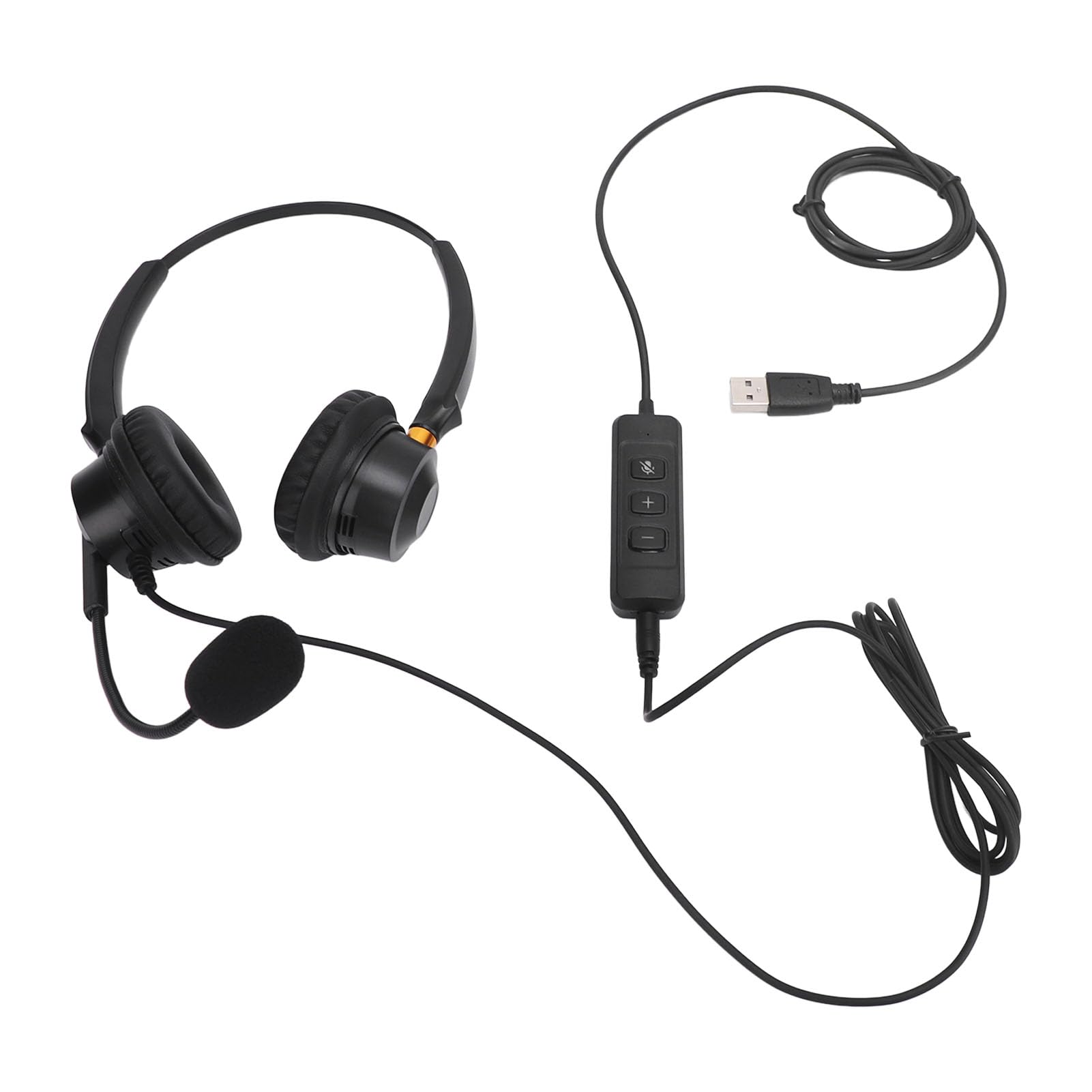 ASHATA Noise Canceling USB Headset with Adjustable Volume - Dual Ear Office Headphones for PC, Laptop, Smartphone & Tablet - Perfect for Remote Work, Call Centers & Online Meetings