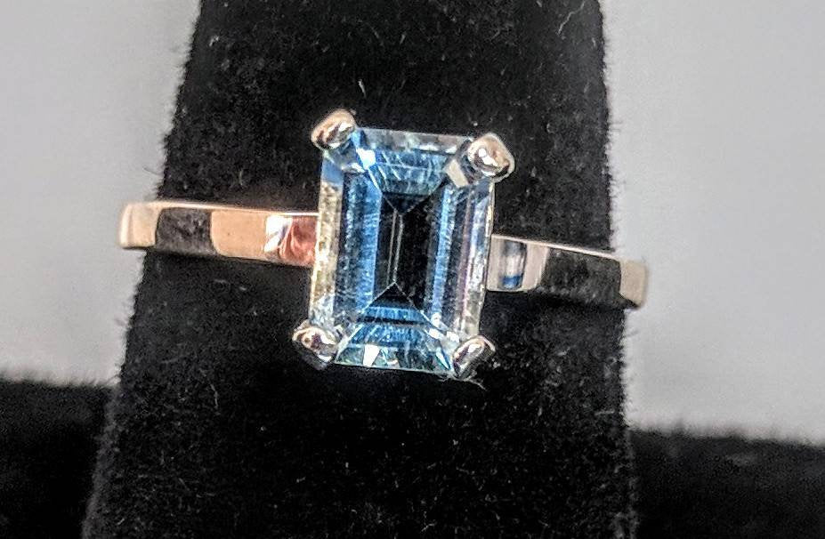 14K Solid Gold Aquamarine Solitaire Ring - Sterling Silver, Yellow, White, or Rose Gold Options - Custom Sizes 5-8 - Perfect for Engagement, Anniversary & Everyday Elegance