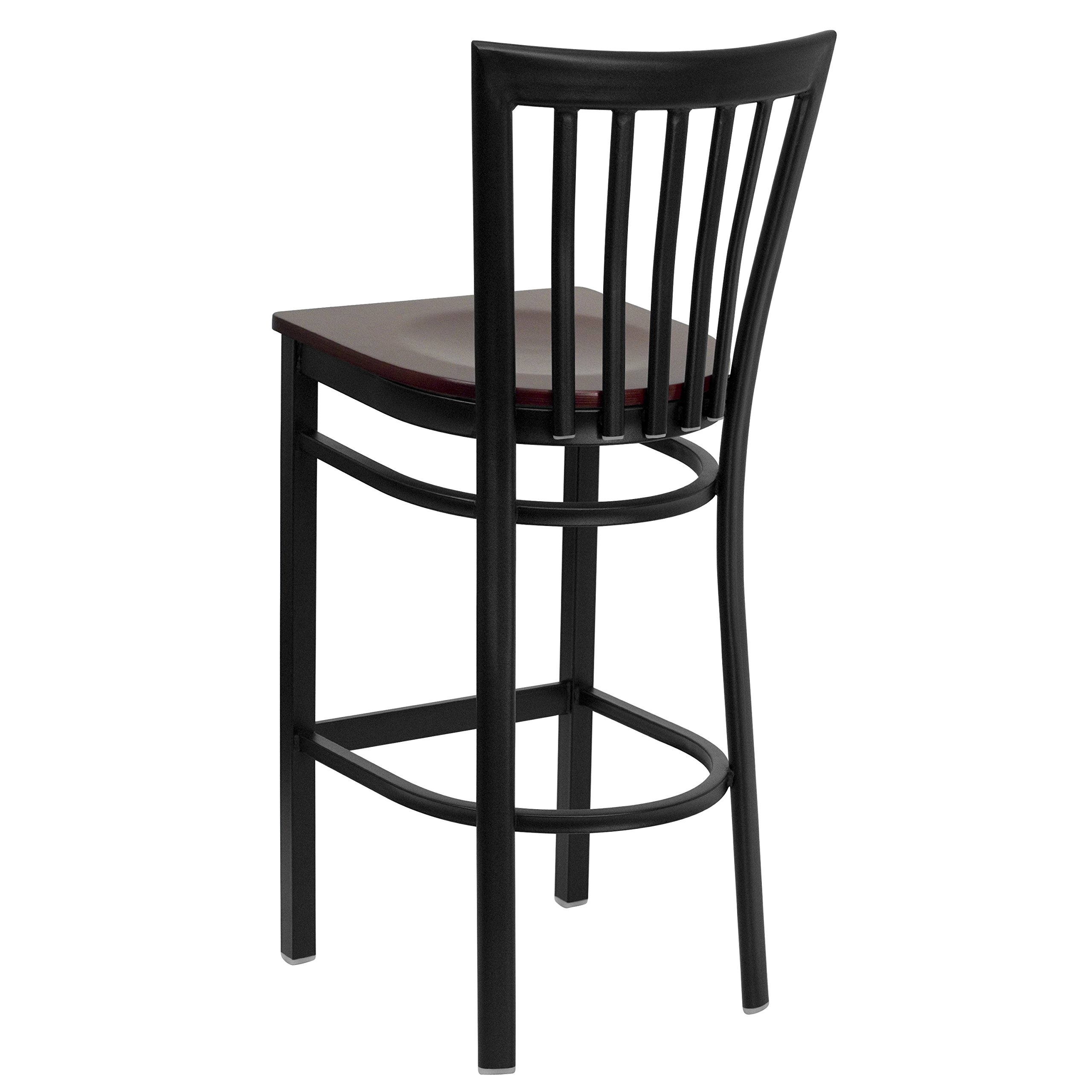 Flash Furniture HERCULES Series Black Metal Bar Stool with Mahogany Wood Seat - Heavy Duty School & Restaurant Stool for Kitchen Counter, Bar, Diner, and Commercial Use