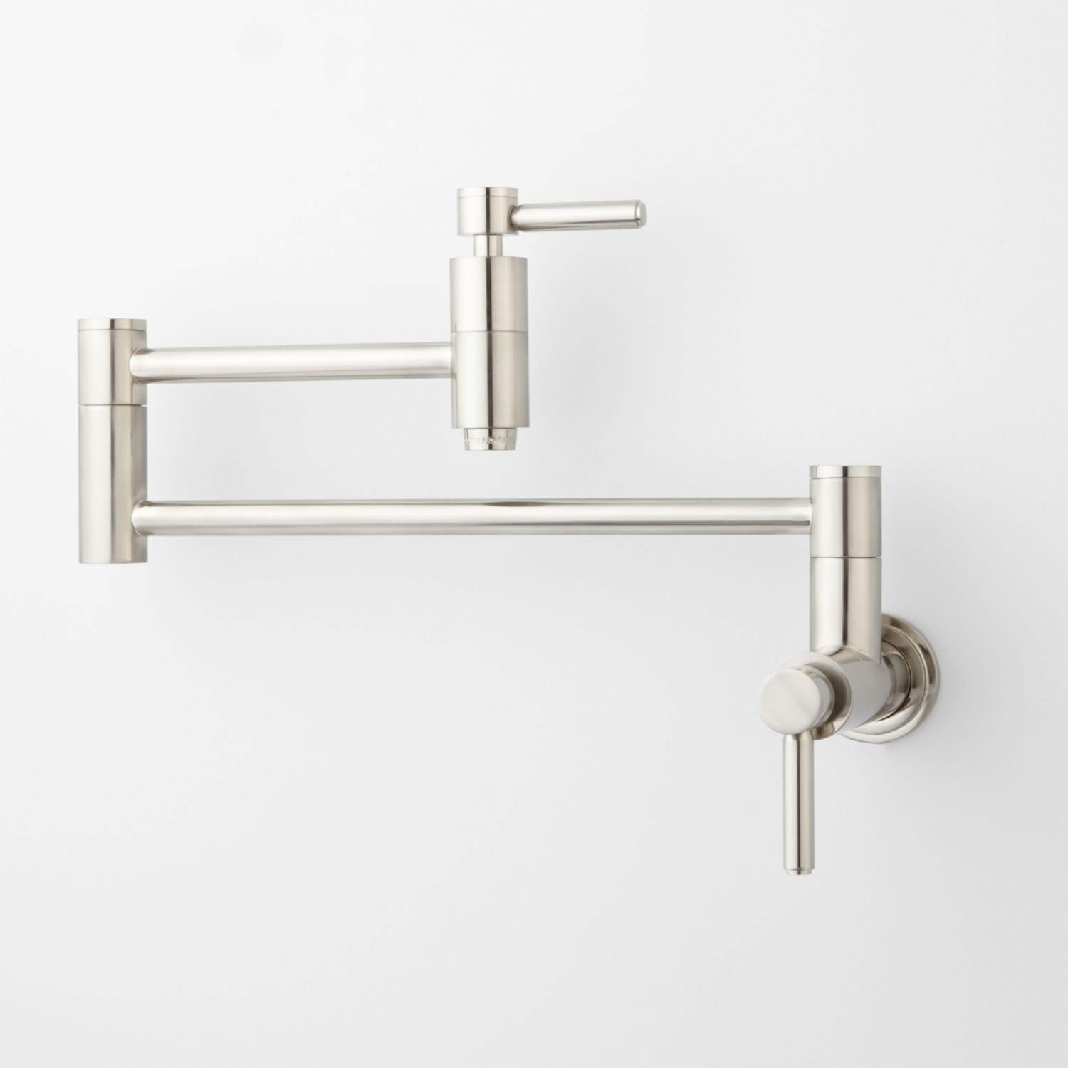 Signature Hardware 450649 Contemporary Double Handle Wall Mounted Pot Filler in Polished Brass - Ideal for Kitchen Sink, Stove & Cooking Area