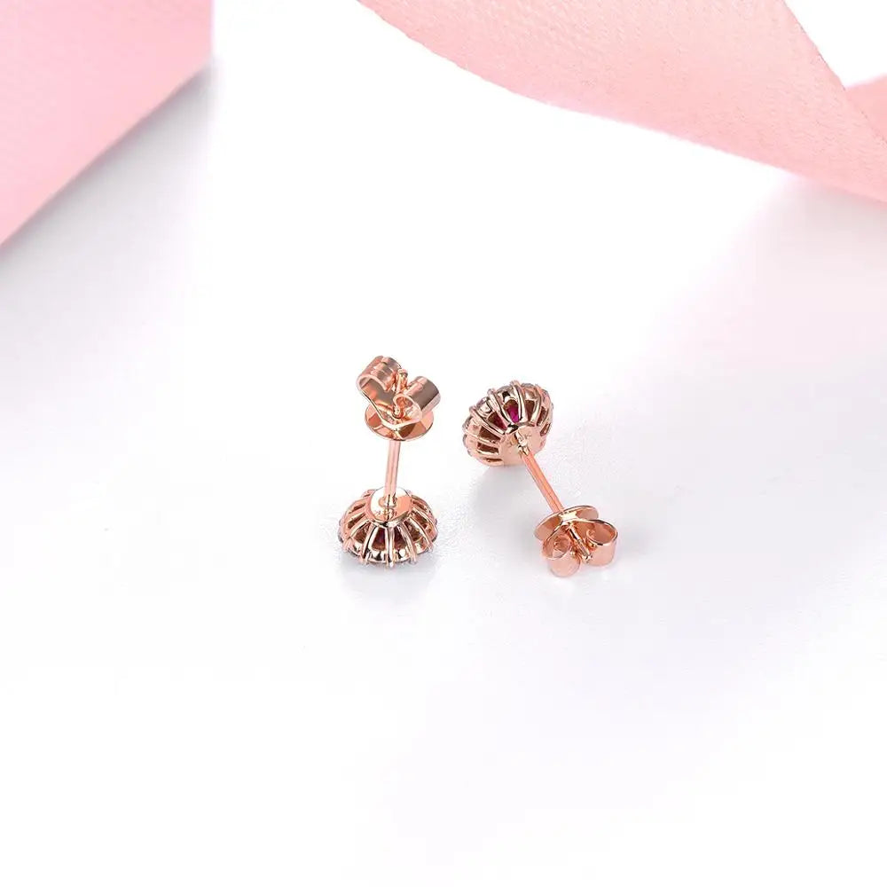 Natural Ruby and Diamond Sunflower Stud Earrings - 14K Rose Gold Fine Jewelry Gift for Women, Bridesmaids, Anniversary, Birthday | Elegant Everyday Wear & Special Occasions
