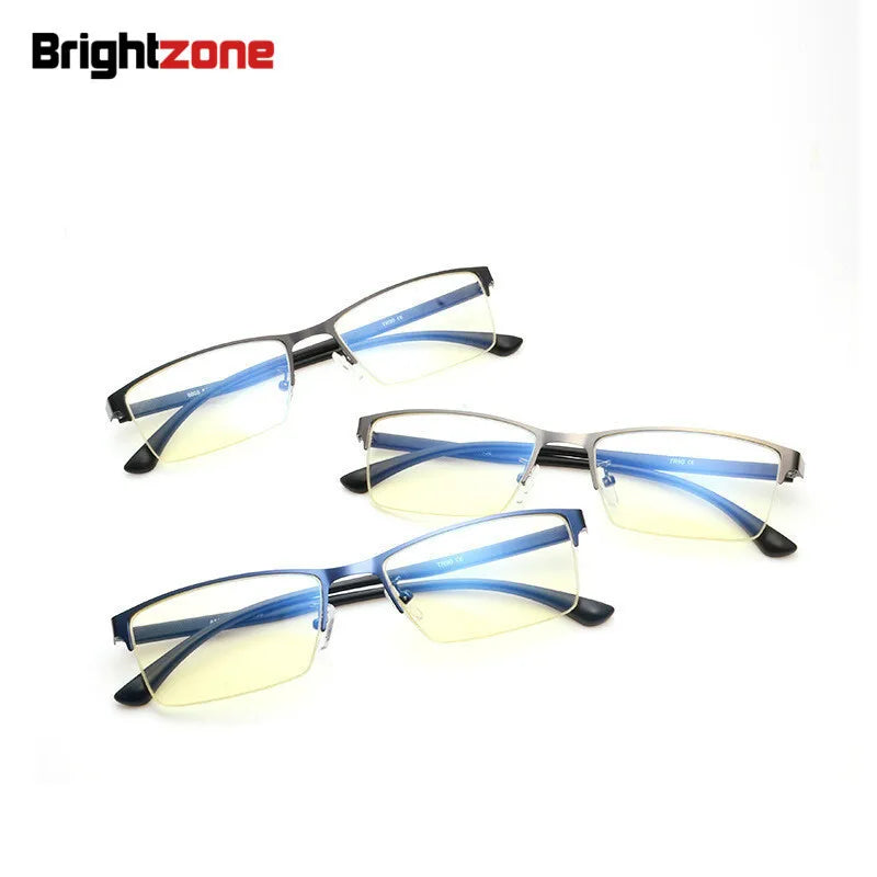 Brightzone Unisex Semi-Rim Square Alloy Eyeglasses Frame 48803 - Lightweight & Durable for Work, Reading & Fashion