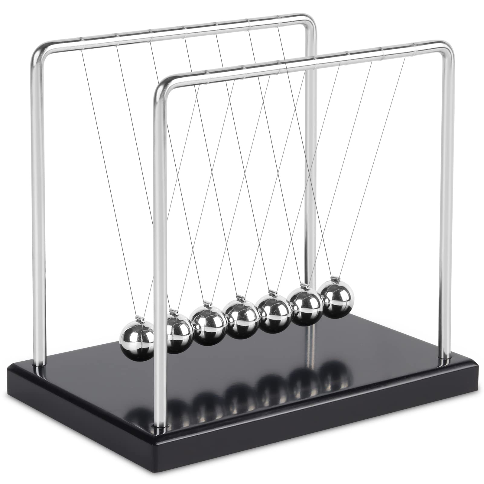 Newton's Cradle Balance Balls - 7 Large Steel Pendulum Balls with Black Wooden Base | Fun Physics Science Desk Toy & Office Decor | Perfect for Home, Office, Classroom & Stress Relief