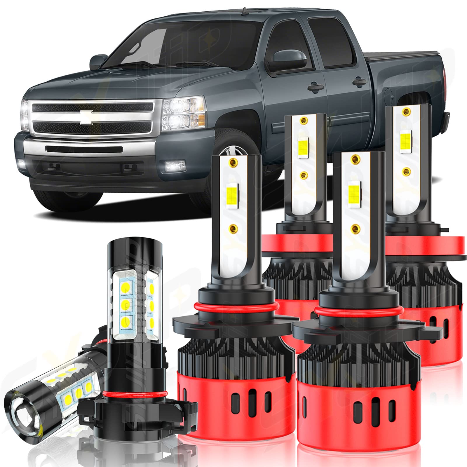 SYJIIP LED Headlight Kit for 2007-2013 Chevy Silverado 1500/2500HD/3500HD - 9005 High Beam & H11 Low Beam & 5202 Fog Lights - 16,000LM 350% Brighter 6000K Cool White - Plug and Play (6-Pack) - Perfect for Night Driving & Off-Road Adventures