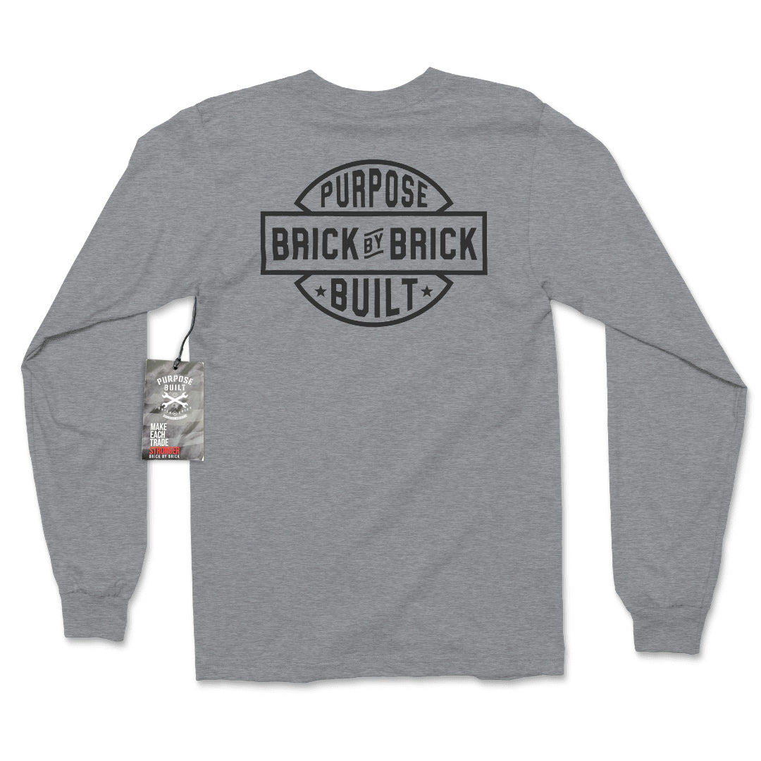 Brick By Brick Long Sleeve T-Shirt for Men & Women - Comfortable Ash Gray Casual Shirt - Perfect for Everyday Wear, Outdoor Activities & Layering