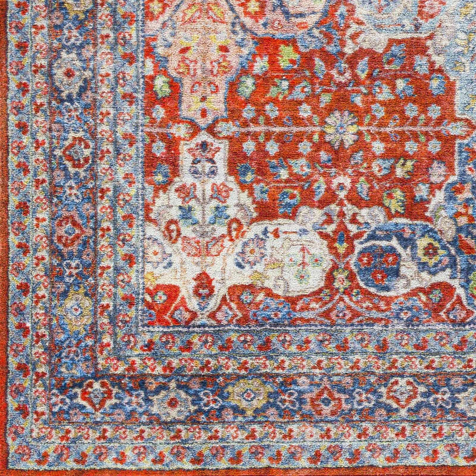 Machine Washable Hauteloom Kangundo Traditional Area Rug - Red, Navy, Denim - 6'7