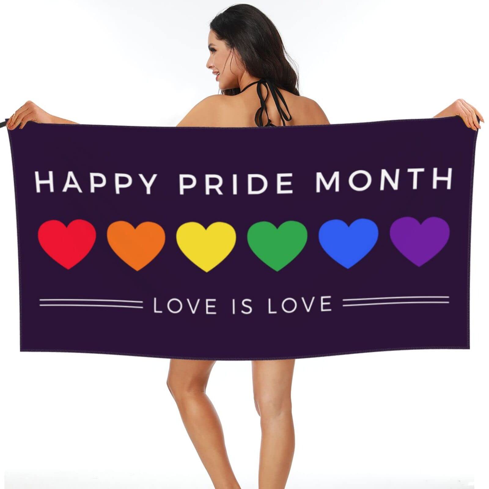 Pride Rainbow Hearts Flag Beach Towel - Quick Dry, Soft Microfiber, 31x63 Inch - Perfect for Pool, Beach, Travel, Camping & Backpacking | LGBTQ+ Pride Celebration, Summer Outings, Picnics
