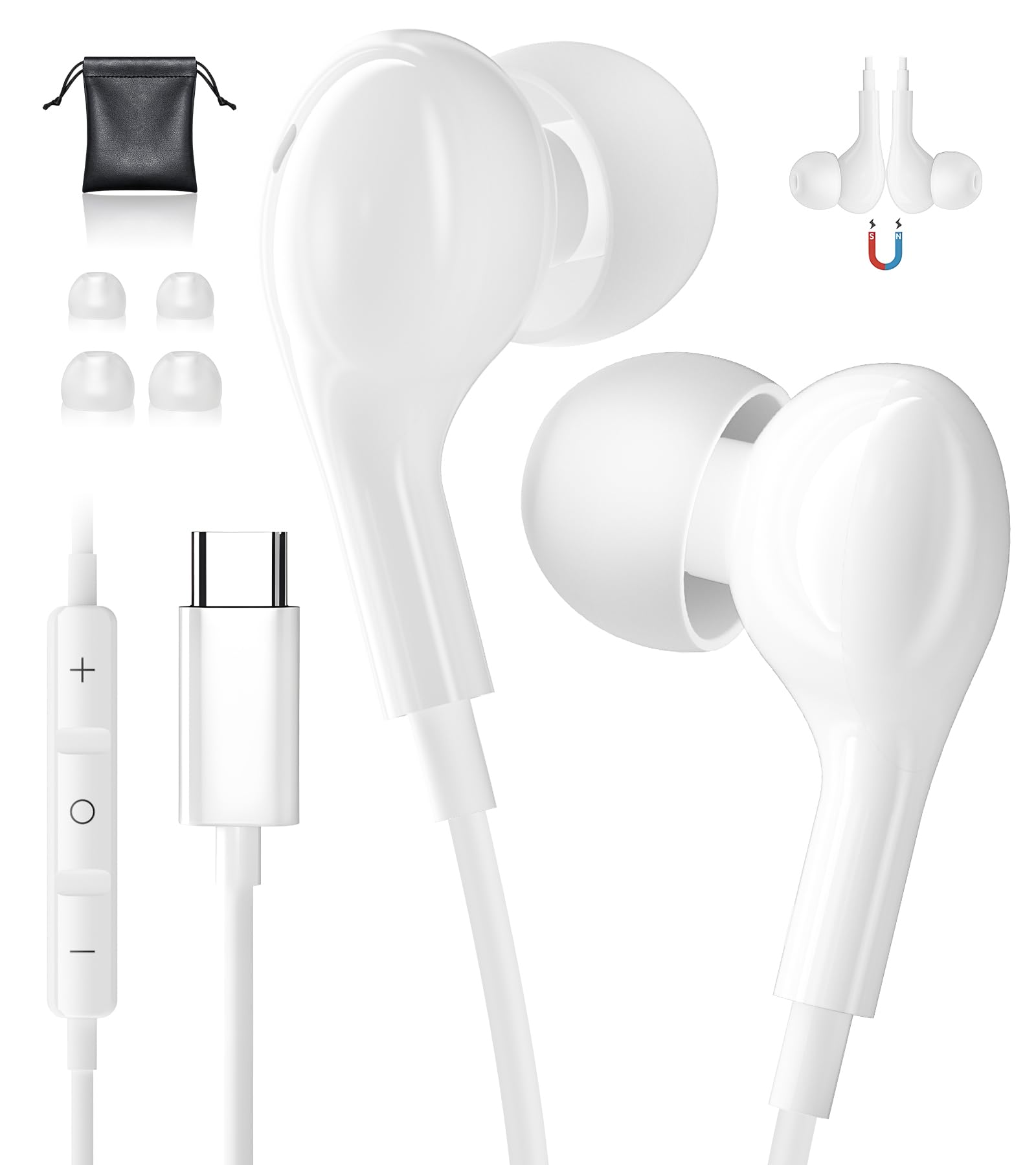 USB C Headphones with Microphone - Wired Type C Earphones Compatible with iPhone 15, iPad 10, Samsung Galaxy S25/S24/S23 Ultra, A16/A55/A54/A35, Google Pixel 8a/8 Pro & iPad Pro 2024 - Perfect for Gaming, Music & Calls