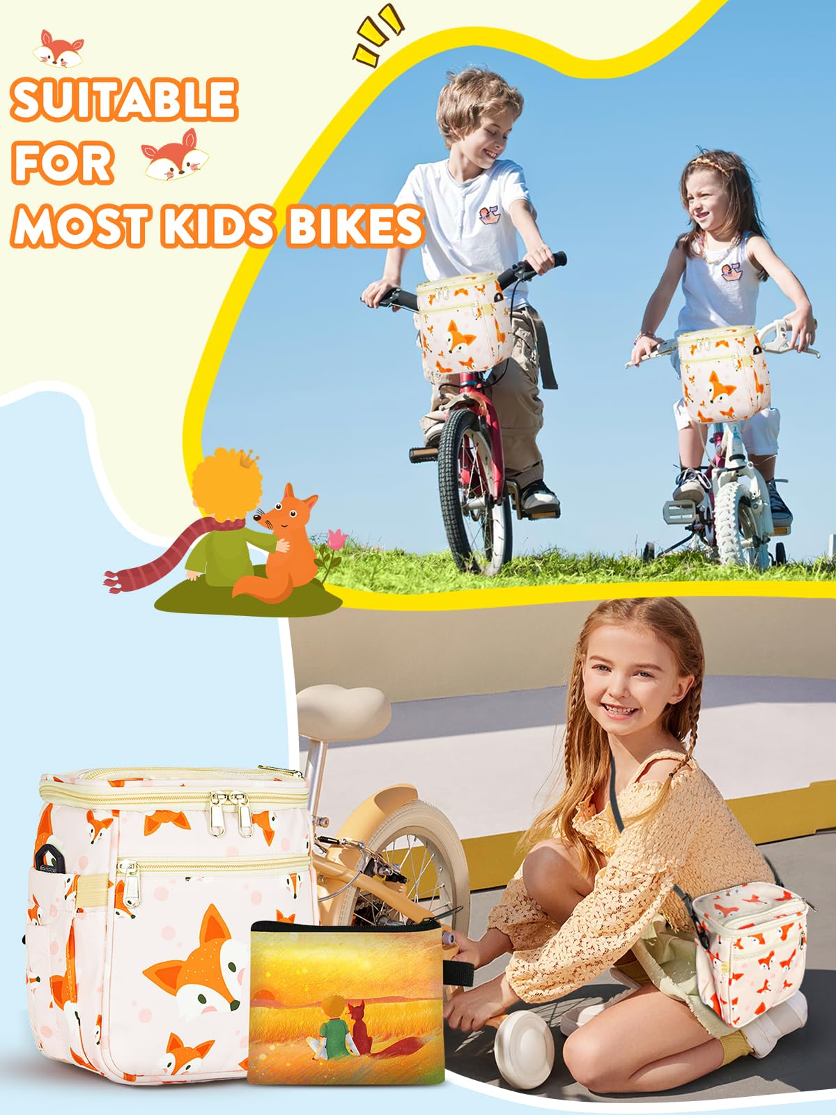 Kids Bike Basket - Front Handlebar Bag Organizer for Boys & Girls | Fits Balance Bikes, Tricycles & Scooters | Perfect for School, Park Rides & The Little Prince Theme