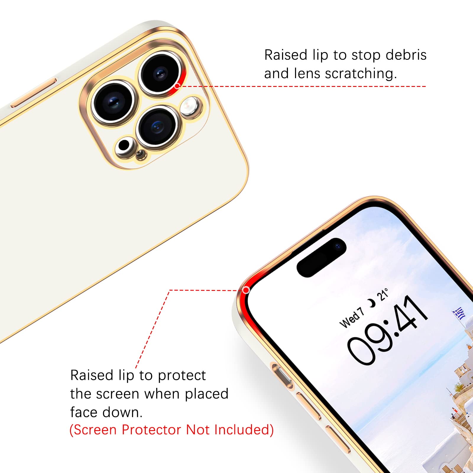 BENTOBEN iPhone 14 Pro Max Case 6.7 Inch - Slim Luxury Electroplated Bumper Protective Soft Cover with Strap for Women & Men (White/Gold) | Perfect for Work, Travel & Everyday Use