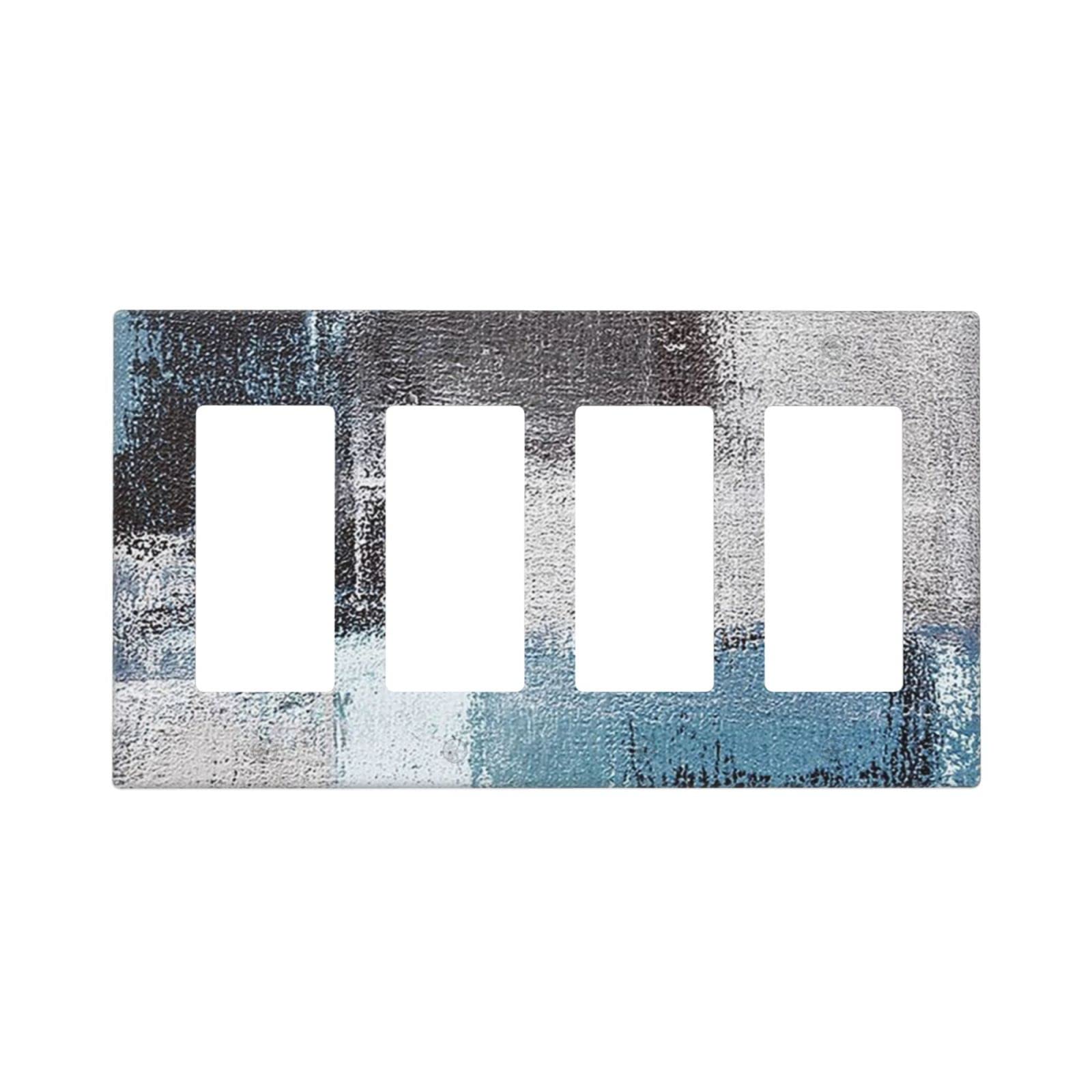 Abstract Blue Gray Black Quad Rocker Light Switch Cover - Decorative 4 Gang Wall Plate - Funny Lightswitch Faceplate 4.5 x 8.0 Inch - Perfect for Modern Homes, Offices & DIY Decor Projects