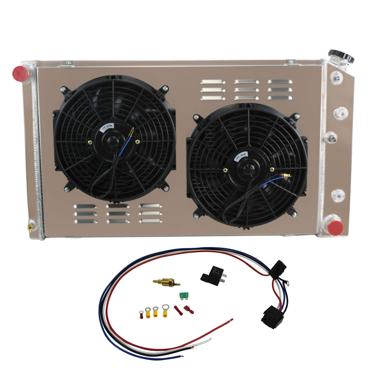 ECMRAD 3-Row Aluminum Radiator & Fan Shroud Combo for 1968-1972 Chevy Pontiac GTO Chevelle El Camino - High Performance Cooling System - Perfect for Classic Car Restoration & Hot Rod Upgrades