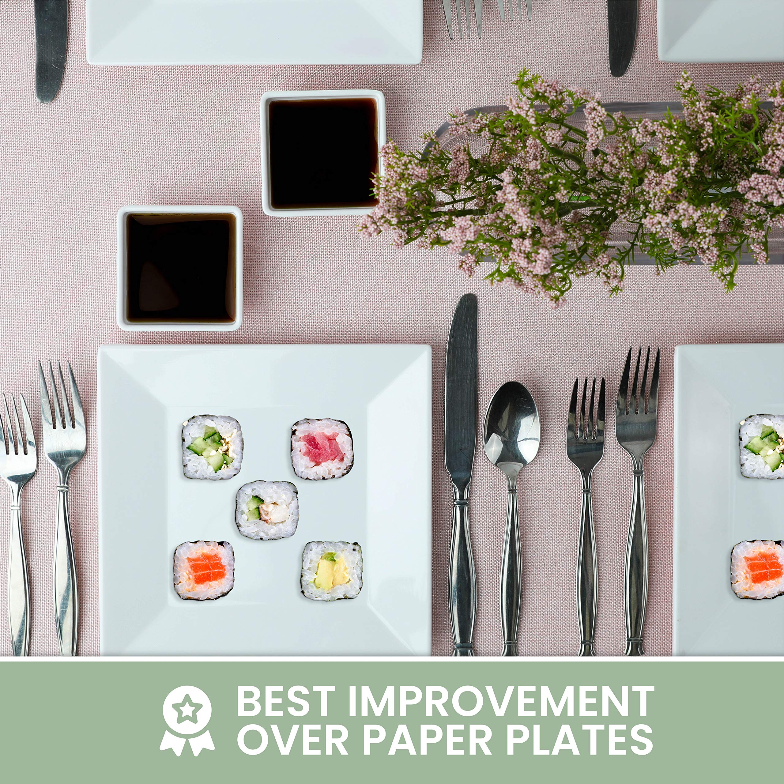8-Pack White Melamine Dinner Plates 8x8 Inch - Shatterproof Square Plates for Dining, Elegant Dish Set for Restaurants, Picnics & Outdoor Parties