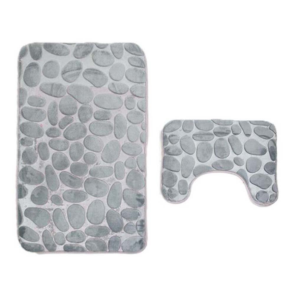 Premium 2-Piece Bathroom Rug Set - Soft Cobblestone Textured Bath Mat & U-Shaped Toilet Mat, Non-Slip Floor Mats for Bathroom Safety (Gray) - Perfect for Modern Bathrooms, Master Suites & Guest Bathrooms