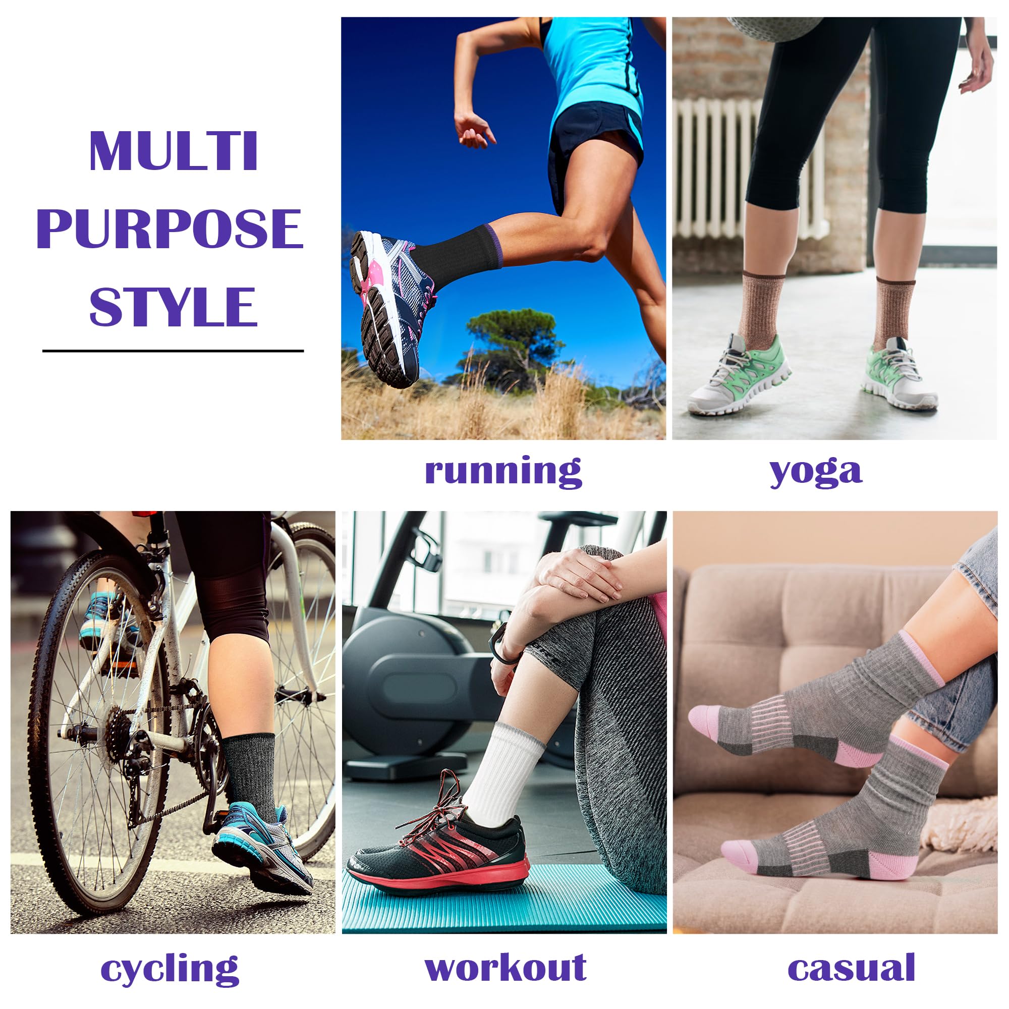 Gonii Women's Thick Cushioned Hiking & Running Athletic Crew Socks - 5 Pairs Pack for Outdoor Sports, Gym Workouts and Everyday Comfort