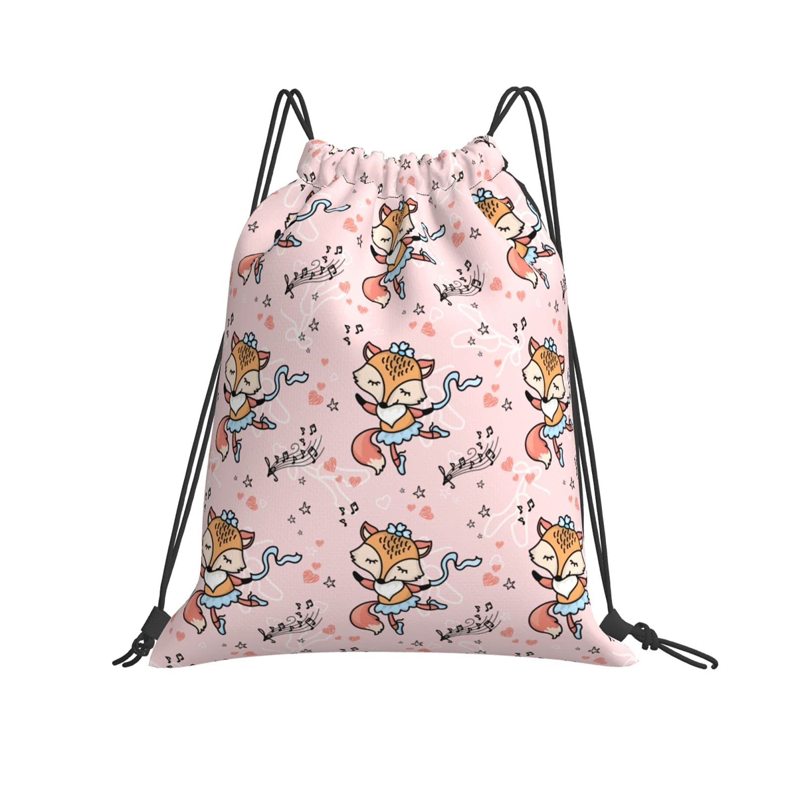 Fox Drawstring Backpack - Lightweight Sports Gym Bag for Yoga, Dance, Swimming & Beach - Pink One Size (1044) - Perfect for Workouts, Travel & Outdoor Activities