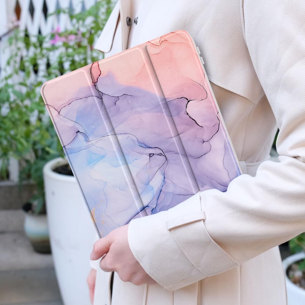 Shockproof iPad Pro 12.9 Case for M2/M1 (6th/5th/4th/3rd Gen 2022-2018) - Protective Tablet Cover with Pencil Holder, Trifold Stand & Soft TPU Back - Abstract Marble Design | Perfect for Work, Travel & Home Use