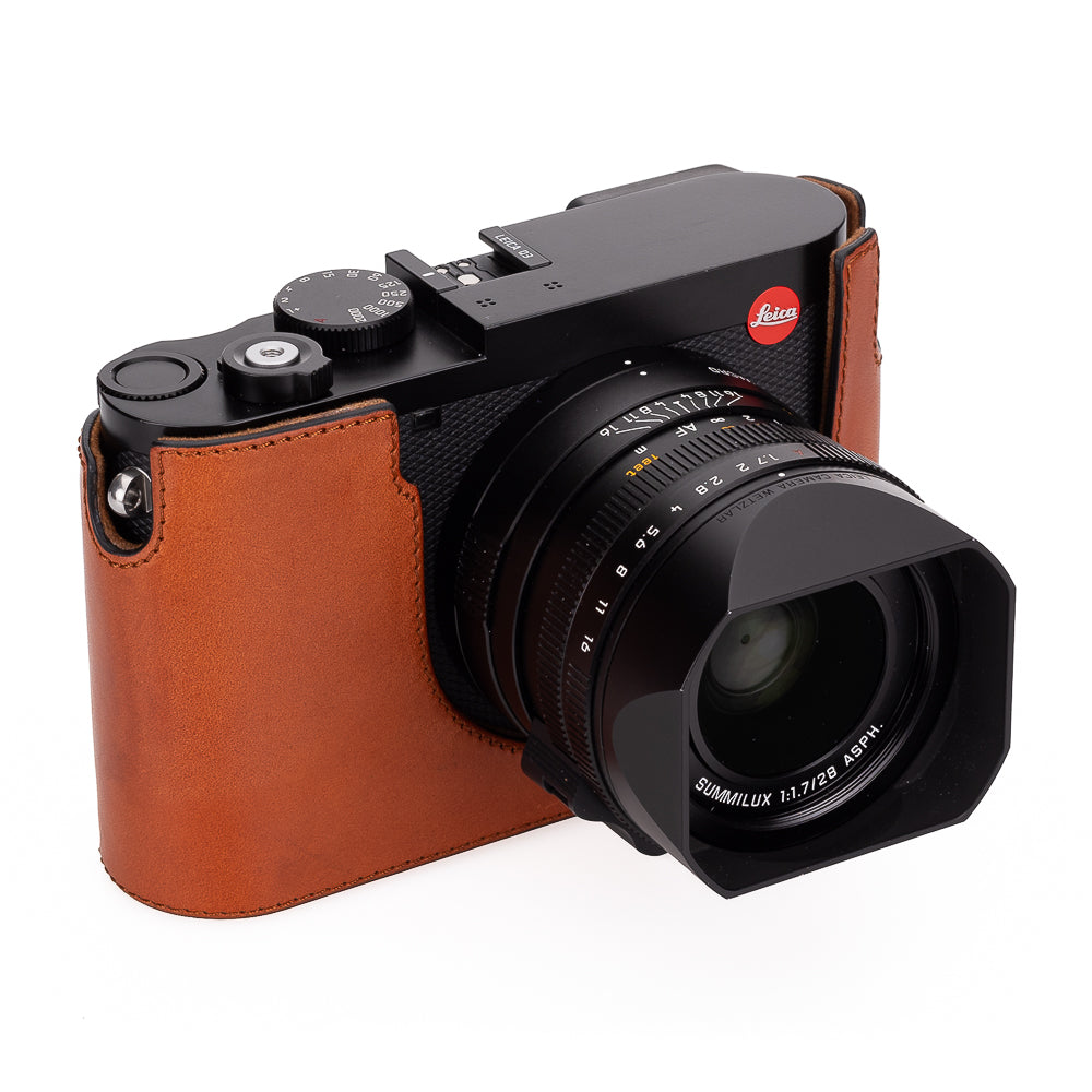 Leica Q3 Genuine Leather Half Case in Cognac - Premium Protection for Your Camera | Perfect for Travel, Street & Professional Photography