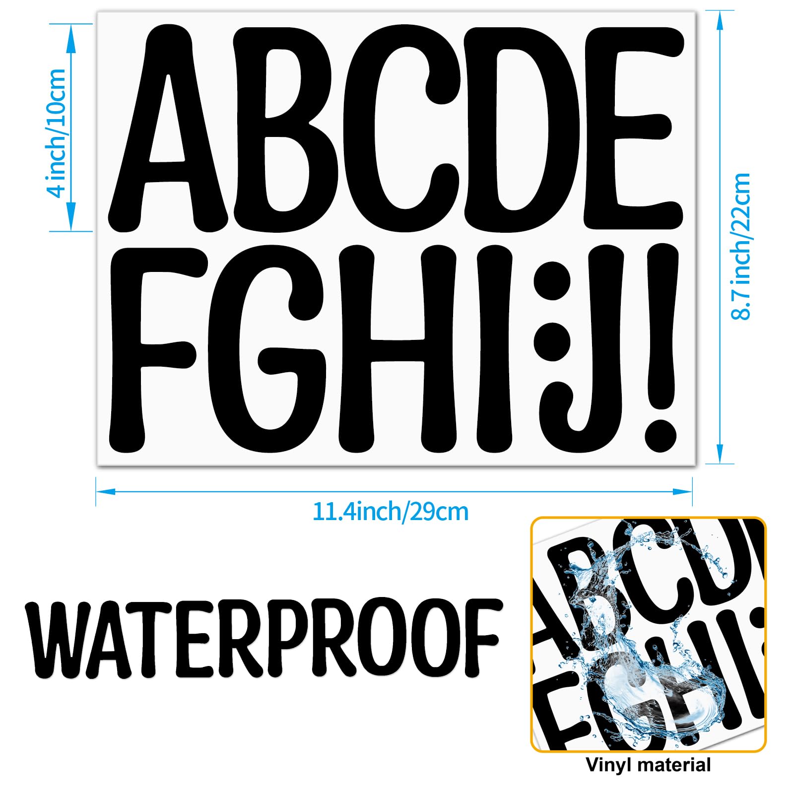 Bemeol 30 Sheets Large 4 Inch Alphabet Letter Stickers - Self-Adhesive Bulletin Board Letters for Classroom, Home, Office Decor (Black) | Perfect for DIY Projects, Wall Art, Party Decorations & Scrapbooking