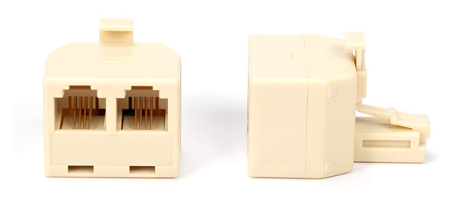 2-Way Duplex RJ11 Phone Jack Splitter Adapter - Ivory (1 Pack) | Connect 2 Phone Lines to 1 Wall Outlet | Ideal for Home & Office Landline Phones