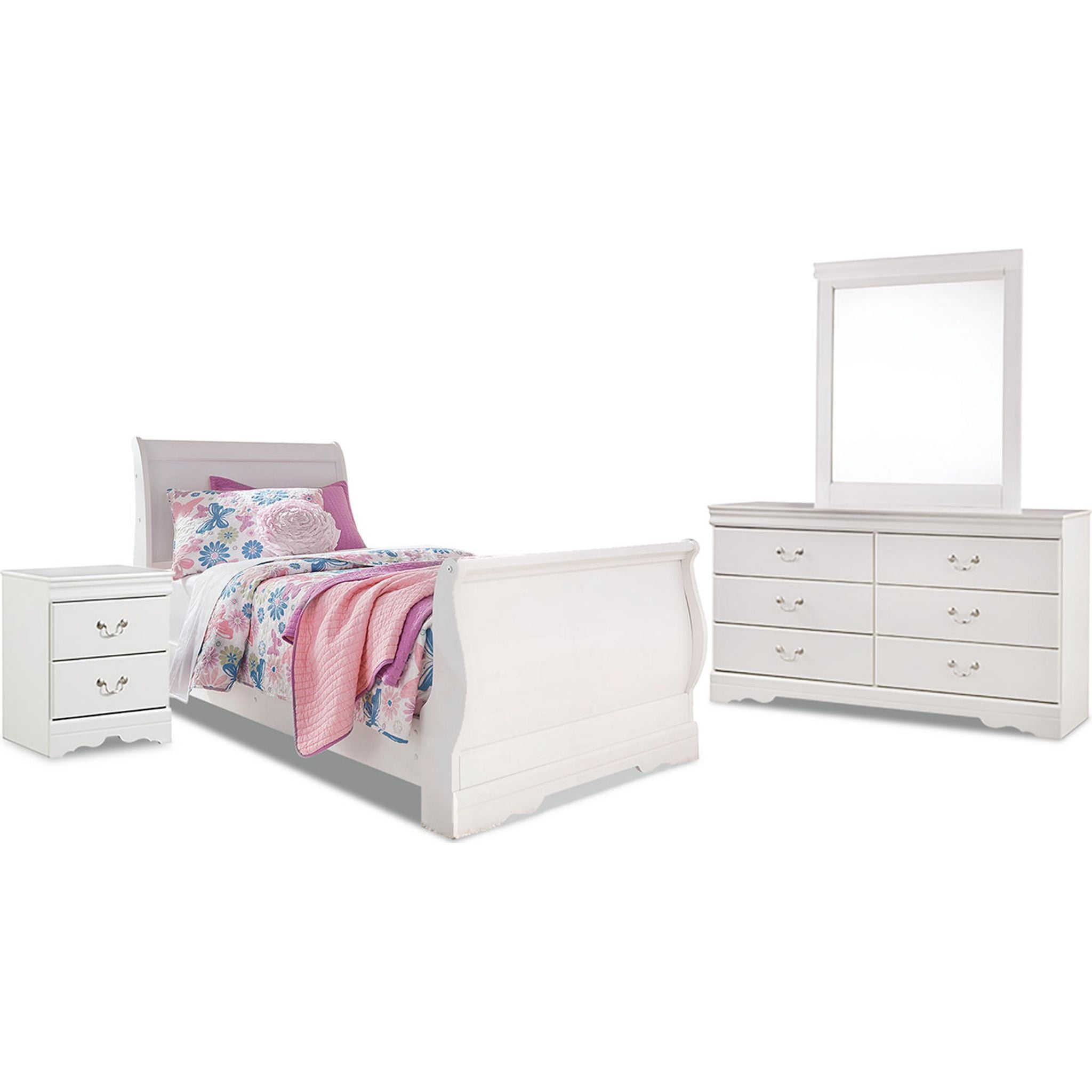 Anarasia 6-Piece Twin Sleigh Bedroom Set in White - Perfect for Kids' Rooms, Guest Bedrooms & Cozy Spaces