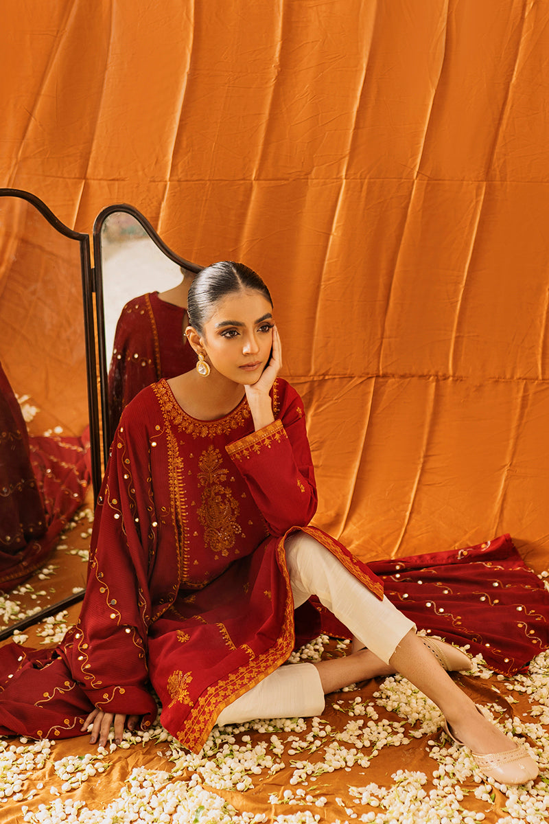 Elegant Mughal Rust 2-Piece Set (Shirt & Dupatta) - Perfect for Weddings, Festivals & Cultural Events