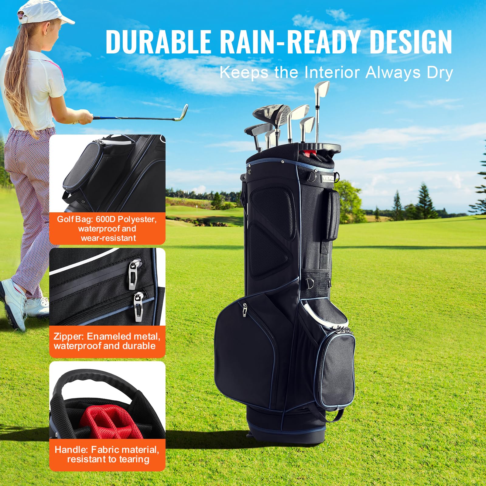 VEVOR Premium 14-Way Golf Cart Bag with Stand - Durable Golf Bag with Organizer Divider Top, Handles, Dust Cover & Detachable Dual Strap for Men & Women - Perfect for Club Storage & Course Transportation