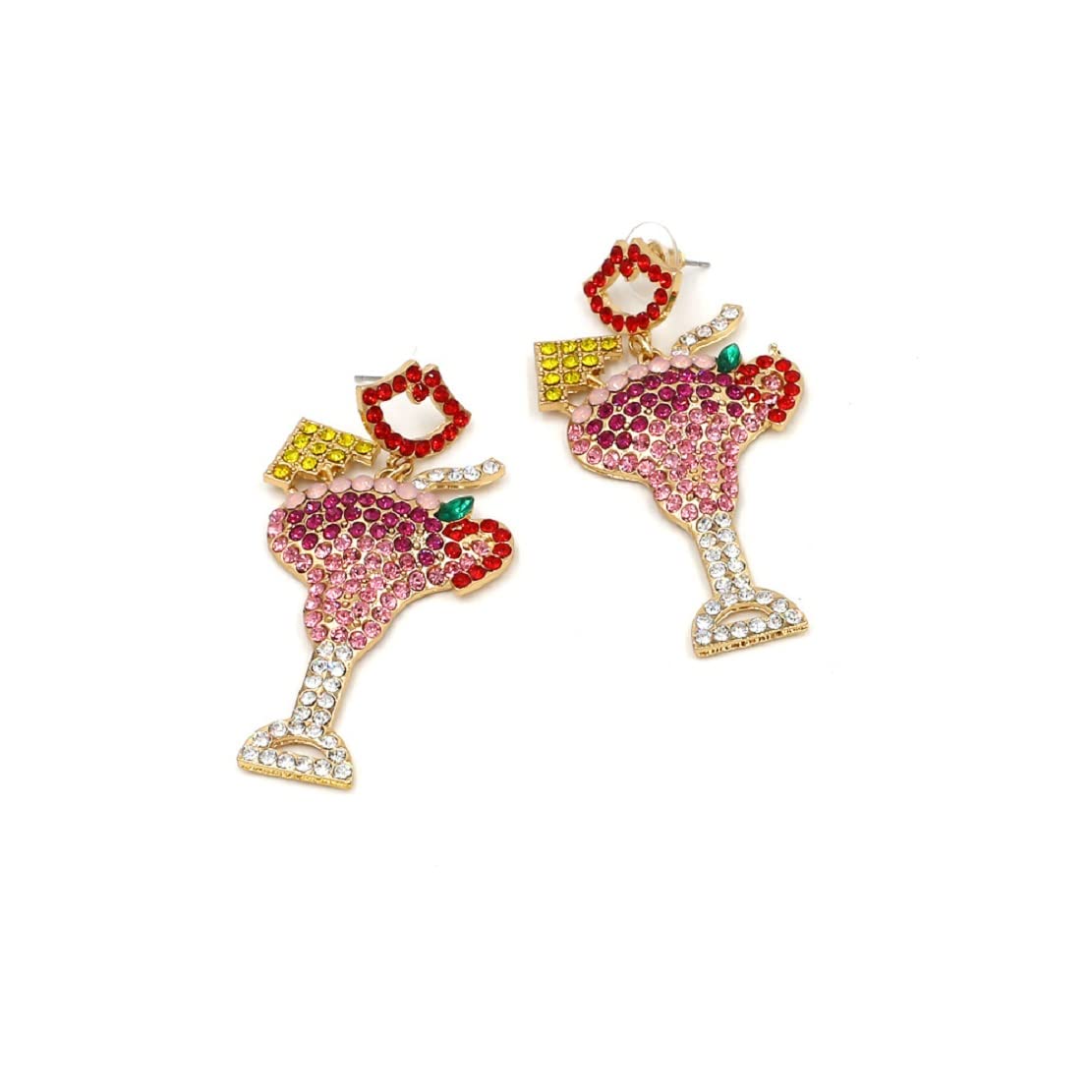 Hypoallergenic Sterling Silver Cocktail Earrings for Women - Tropical Margarita & Wine Glass Dangle Earrings, Funny Fruit Juice Drink Cup Drop Earrings (No Gemstone) | Perfect for Parties, Beach Vacations & Summer Fashion Accessories