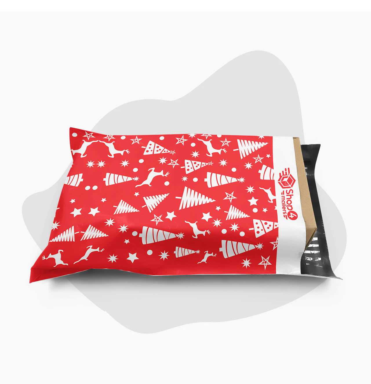 Shop4Mailers 10x13 Inch Christmas Tree Themed Red & White Holiday Poly Mailer Envelopes - 2 Mil Thick Shipping Bags for Seasonal Gifts, Greeting Cards & Ecommerce Packaging